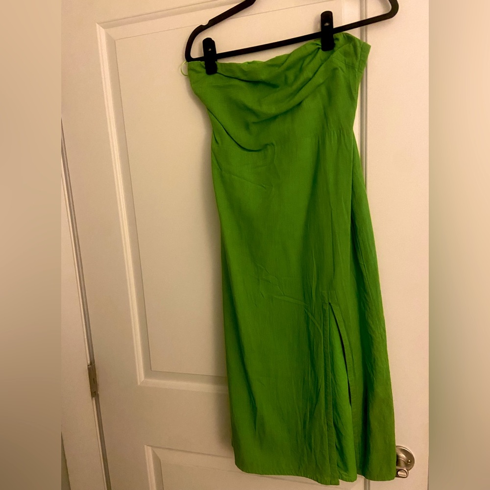 SNDYS from Revolve Serena Midi green strapless summer party dress